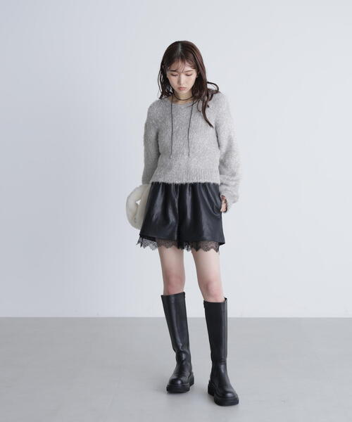 FREE'S MART（フリーズマート）の「◆レースレイヤードエコレザーショートパンツ（その他パンツ・レディース・ブラウン/ブラック・FREE）」の12枚目の写真