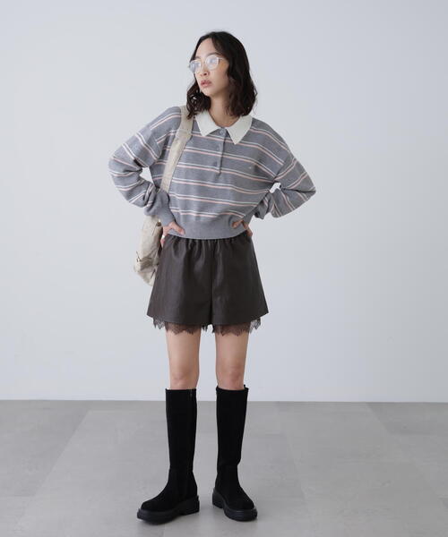 FREE'S MART（フリーズマート）の「◆レースレイヤードエコレザーショートパンツ（その他パンツ・レディース・ブラウン/ブラック・FREE）」の19枚目の写真