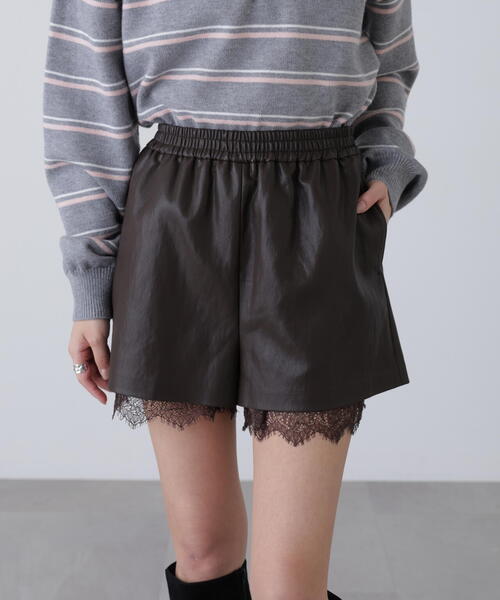FREE'S MART（フリーズマート）の「◆レースレイヤードエコレザーショートパンツ（その他パンツ・レディース・ブラウン/ブラック・FREE）」の22枚目の写真