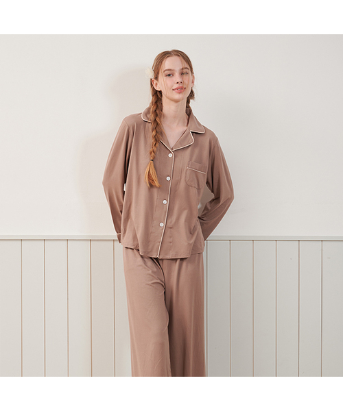 Women's Maybe Span Long Sleeve Collar Two Piece Pajamas