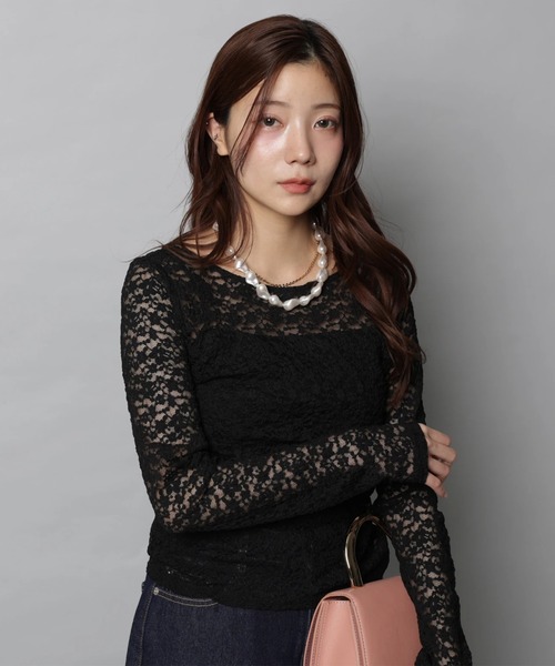 Apuweiser-riche（アプワイザーリッシェ）の「レースボートネックプルオーバー（Tシャツ/カットソー・レディース・ブラック/ホワイト・2）」の2枚目の写真