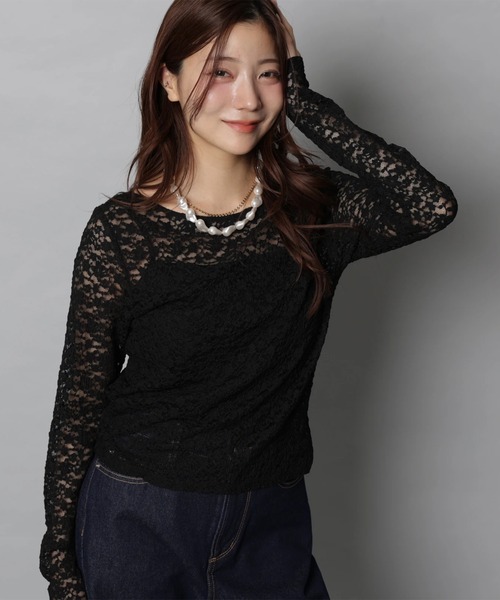 Apuweiser-riche（アプワイザーリッシェ）の「レースボートネックプルオーバー（Tシャツ/カットソー・レディース・ブラック/ホワイト・2）」の3枚目の写真