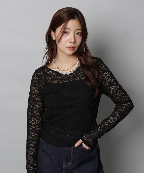 Apuweiser-riche（アプワイザーリッシェ）の「レースボートネックプルオーバー（Tシャツ/カットソー・レディース・ブラック/ホワイト・2）」の4枚目の写真