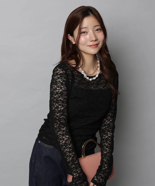 Apuweiser-riche（アプワイザーリッシェ）の「レースボートネックプルオーバー（Tシャツ/カットソー・レディース・ブラック/ホワイト・2）」の5枚目の写真