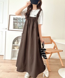 classicalelf（クラシカルエルフ）の「重ね着が楽しい♪着回し自在◎リネンライク素材胸元ギャザー&ポケット使いAラインジャンパースカート（ジャンパースカート）」