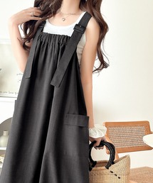 classicalelf（クラシカルエルフ）の「重ね着が楽しい♪着回し自在◎リネンライク素材胸元ギャザー&ポケット使いAラインジャンパースカート（ジャンパースカート）」