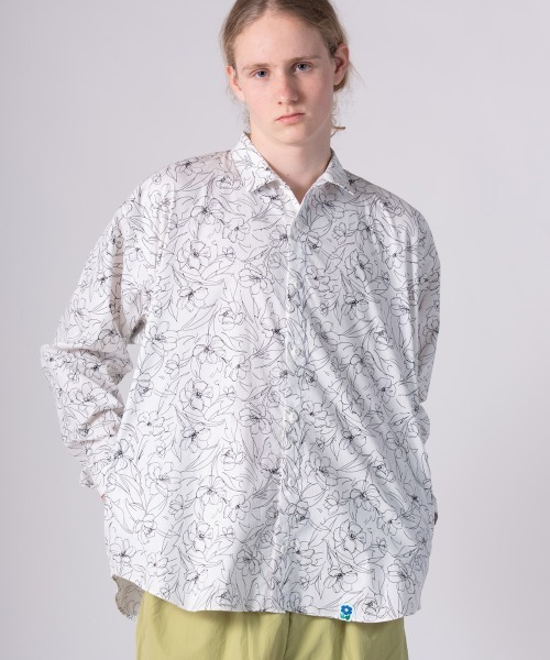rehacer(レアセル)の「rehacer : Floral Line Art Shirt / フローラル ライン アート リラックス シャツ(シャツ/ブラウス・メンズ・ブラック/ホワイト・LARGE/MEDIUM/SMALL/X-LARGE)」の2枚目の写真