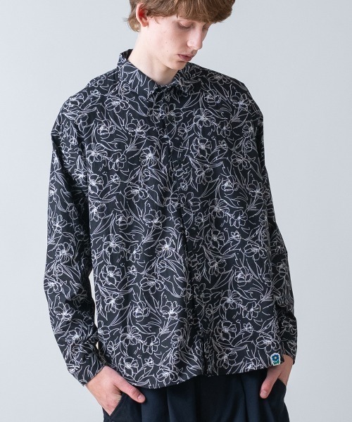 rehacer(レアセル)の「rehacer : Floral Line Art Shirt / フローラル ライン アート リラックス シャツ(シャツ/ブラウス・メンズ・ブラック・LARGE/MEDIUM/SMALL/X-LARGE)」の16枚目の写真