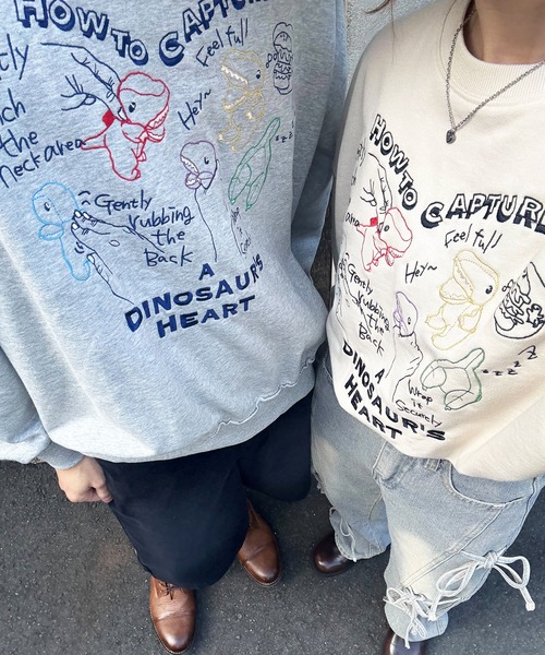 DOUBLE NAME（ダブルネーム）の「How to Capture a Dino. Heart 刺しゅうプルオーバー（スウェット・レディース・グレー/オフホワイト・FREE）」の13枚目の写真