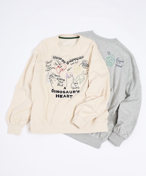 DOUBLE NAME（ダブルネーム）の「How to Capture a Dino. Heart 刺しゅうプルオーバー（スウェット・レディース・グレー/オフホワイト・FREE）」の4枚目の写真