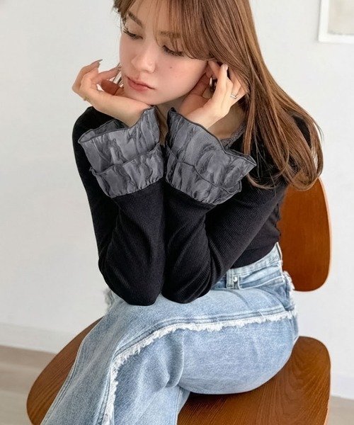 mily bilet(ミウィビレット)の「【mily bilet】大人フェミニンを叶える。袖フリルレースヘンリーネックトップス(Tシャツ/カットソー・レディース・グレー/ブラック/アイボリー・LARGE/MEDIUM/SMALL/X-LARGE)」の17枚目の写真