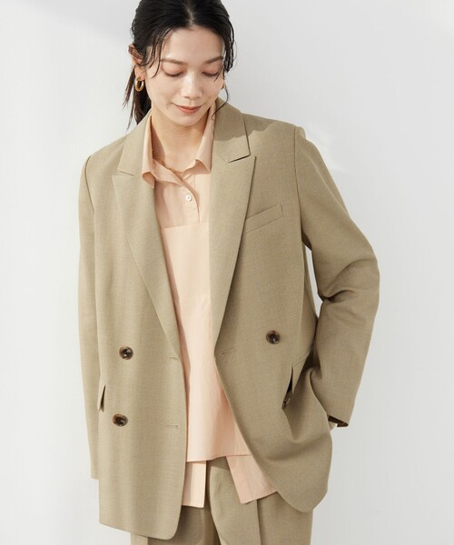 green label relaxing（グリーンレーベルリラクシング）の「［size SHORTあり］ラミーブレンド ダブル ジャケット（テーラードジャケット・レディース・ベージュ/ネイビー・SHORT/36/38）」の5枚目の写真