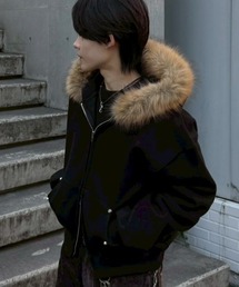 Chikashitsu + | 【Chikashitsu +】cropped studs fur zip hoodie / 【チカシツプラス】クロップドスタッズファージップフーディ(パーカー)