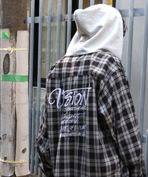 VISION STREET WEAR | 【VISION STREET WEAR/ヴィジョンストリートウェア】Hoodie Check shirt/レイヤード風 フーディ チェック ネルシャツ(シャツ/ブラウス)