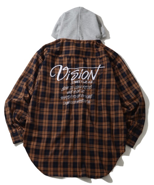 VISION STREET WEAR（ヴィジョンストリートウェア）の「【VISION STREET WEAR/ヴィジョンストリートウェア】Hoodie Check shirt/レイヤード風 フーディ チェック ネルシャツ（シャツ/ブラウス・メンズ・グリーン/ブラウン/ブラック・L/M）」の21枚目の写真
