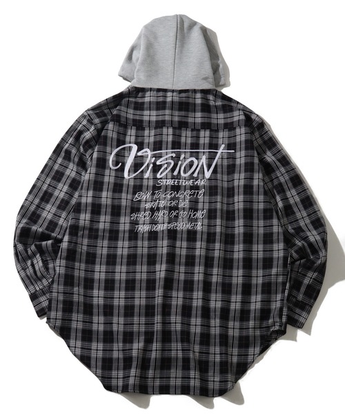 VISION STREET WEAR（ヴィジョンストリートウェア）の「【VISION STREET WEAR/ヴィジョンストリートウェア】Hoodie Check shirt/レイヤード風 フーディ チェック ネルシャツ（シャツ/ブラウス・メンズ・グリーン/ブラウン/ブラック・L/M）」の19枚目の写真