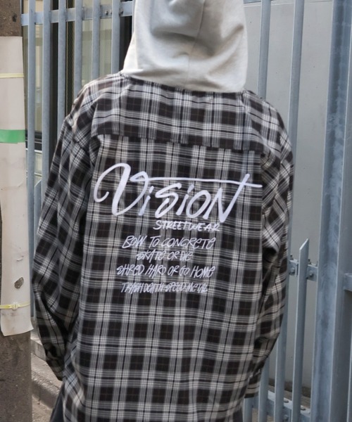 VISION STREET WEAR（ヴィジョンストリートウェア）の「【VISION STREET WEAR/ヴィジョンストリートウェア】Hoodie Check shirt/レイヤード風 フーディ チェック ネルシャツ（シャツ/ブラウス・メンズ・グリーン/ブラウン/ブラック・L/M）」の5枚目の写真