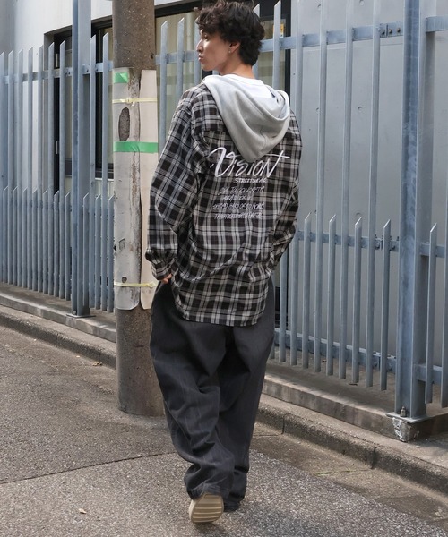VISION STREET WEAR（ヴィジョンストリートウェア）の「【VISION STREET WEAR/ヴィジョンストリートウェア】Hoodie Check shirt/レイヤード風 フーディ チェック ネルシャツ（シャツ/ブラウス・メンズ・グリーン/ブラウン/ブラック・L/M）」の9枚目の写真