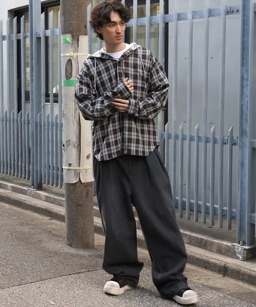 VISION STREET WEAR（ヴィジョンストリートウェア）の「【VISION STREET WEAR/ヴィジョンストリートウェア】Hoodie Check shirt/レイヤード風 フーディ チェック ネルシャツ（シャツ/ブラウス・メンズ・グリーン/ブラウン/ブラック・L/M）」の10枚目の写真