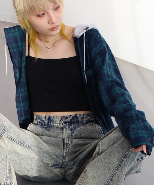 VISION STREET WEAR（ヴィジョンストリートウェア）の「【VISION STREET WEAR/ヴィジョンストリートウェア】Hoodie Check shirt/レイヤード風 フーディ チェック ネルシャツ（シャツ/ブラウス・メンズ・グリーン/ブラウン/ブラック・L/M）」の15枚目の写真