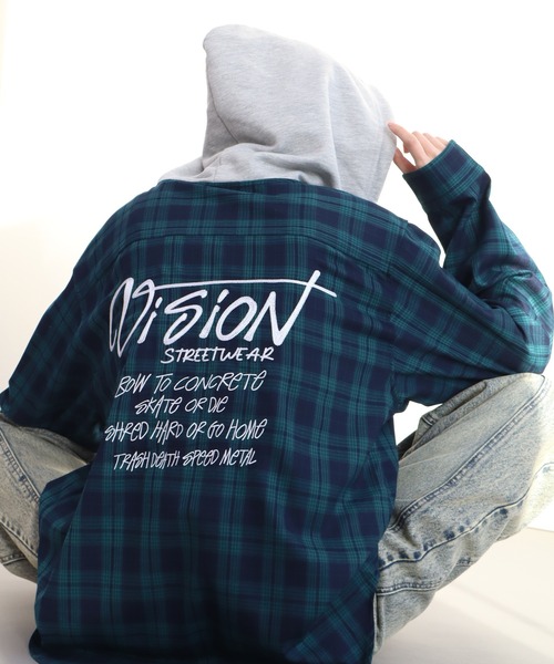 VISION STREET WEAR（ヴィジョンストリートウェア）の「【VISION STREET WEAR/ヴィジョンストリートウェア】Hoodie Check shirt/レイヤード風 フーディ チェック ネルシャツ（シャツ/ブラウス・メンズ・グリーン/ブラウン/ブラック・L/M）」の16枚目の写真
