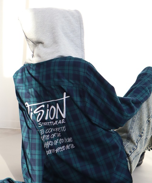 VISION STREET WEAR（ヴィジョンストリートウェア）の「【VISION STREET WEAR/ヴィジョンストリートウェア】Hoodie Check shirt/レイヤード風 フーディ チェック ネルシャツ（シャツ/ブラウス・メンズ・グリーン/ブラウン/ブラック・L/M）」の17枚目の写真