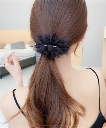 ARCHIVER（アーカイバ）の「【RS】【Lilamusant(リラミュゾン)】 フラワーモチーフバレッタ ヘアクリップ オーガンジー シフォン オケージョン 結婚式 二次会 同窓会 成人式 パーティー お呼ばれ（バレッタ/ヘアクリップ）」