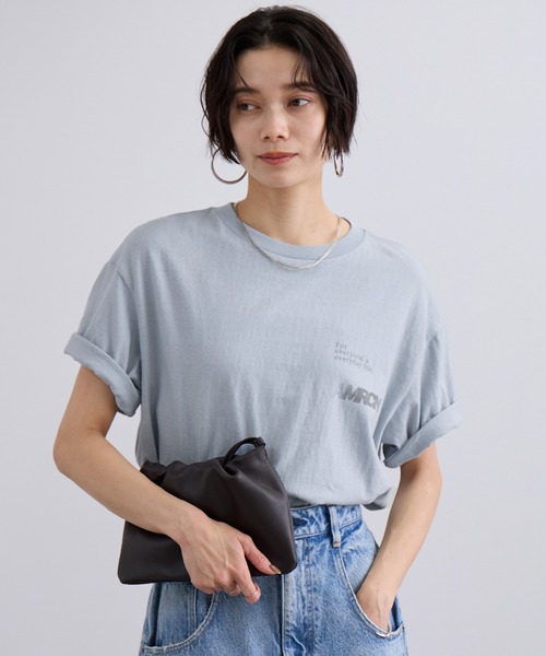 AMERICANA(アメリカーナ)の「【Americana(アメリカーナ)】ラフィー丸胴 プリントT / ポイントロゴ(Tシャツ/カットソー・レディース・ホワイト系その他/オフホワイト/ブルー系その他6・FREE)」の3枚目の写真