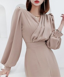 AMAJI（アマジ）の「パフスリーブカシュクールギャザーオールインワン（つなぎ/オールインワン）」