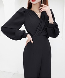 AMAJI（アマジ）の「パフスリーブカシュクールギャザーオールインワン（つなぎ/オールインワン）」