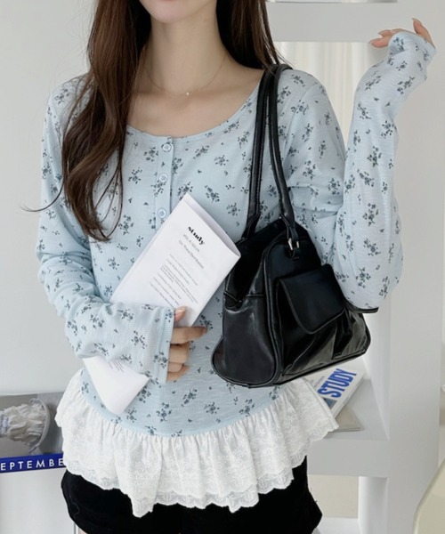 Ada.(エイダ)の「小花柄 裾レース ヘンリーネックロンT(Tシャツ/カットソー・レディース・ブルー/アイボリー/チャコール・FREE)」の22枚目の写真