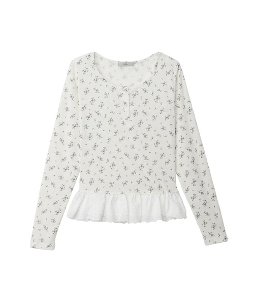 Ada.(エイダ)の「小花柄 裾レース ヘンリーネックロンT(Tシャツ/カットソー・レディース・ブルー/アイボリー/チャコール・FREE)」の4枚目の写真