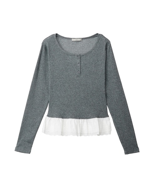 Ada.(エイダ)の「小花柄 裾レース ヘンリーネックロンT(Tシャツ/カットソー・レディース・ブルー/アイボリー/チャコール・FREE)」の10枚目の写真