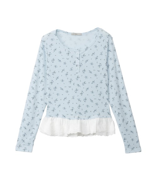 Ada.(エイダ)の「小花柄 裾レース ヘンリーネックロンT(Tシャツ/カットソー・レディース・ブルー/アイボリー/チャコール・FREE)」の11枚目の写真