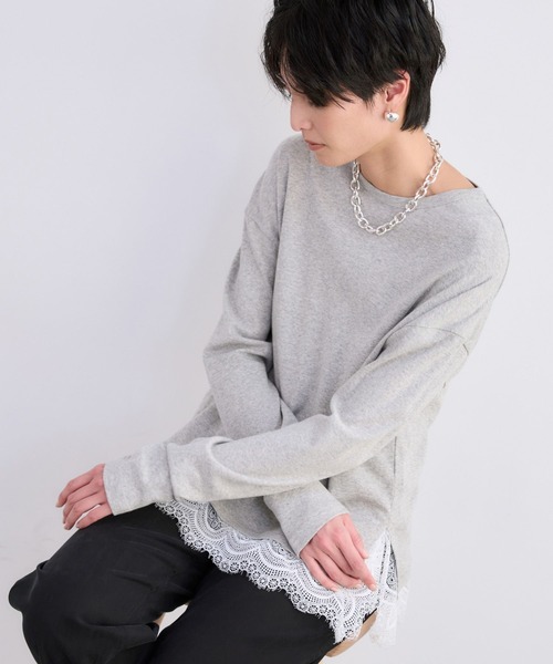 BARNYARDSTORM（バンヤードストーム）の「BARNYARDSTORM / 裾レースロンＴ（Tシャツ/カットソー・レディース・グレー/ホワイト・FREE）」の8枚目の写真