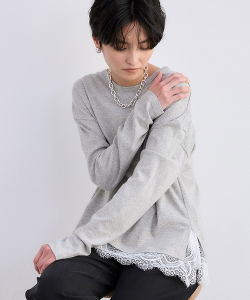 BARNYARDSTORM（バンヤードストーム）の「BARNYARDSTORM / 裾レースロンＴ（Tシャツ/カットソー・レディース・グレー/ホワイト・FREE）」の9枚目の写真