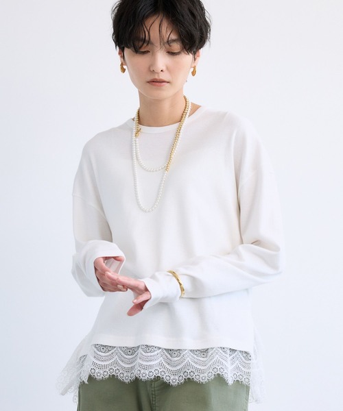 BARNYARDSTORM（バンヤードストーム）の「BARNYARDSTORM / 裾レースロンＴ（Tシャツ/カットソー・レディース・グレー/ホワイト・FREE）」の3枚目の写真