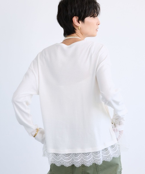 BARNYARDSTORM（バンヤードストーム）の「BARNYARDSTORM / 裾レースロンＴ（Tシャツ/カットソー・レディース・グレー/ホワイト・FREE）」の5枚目の写真