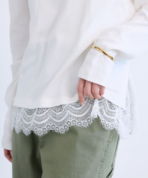 BARNYARDSTORM（バンヤードストーム）の「BARNYARDSTORM / 裾レースロンＴ（Tシャツ/カットソー・レディース・グレー/ホワイト・FREE）」の6枚目の写真