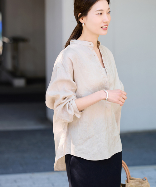 ≪追加≫フレンチリネンバンドカラーシャツ（シャツ/ブラウス