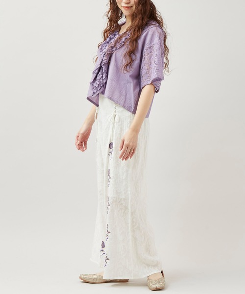 チャイハネ（チャイハネ）の「【チャイハネ】ペティナ刺繍ワイドフレアパンツ（その他パンツ・レディース・ブラック/ホワイト/ブルー・FREE）」の6枚目の写真