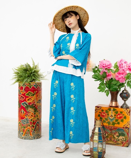 チャイハネ（チャイハネ）の「【チャイハネ】ペティナ刺繍ワイドフレアパンツ（その他パンツ・レディース・ブラック/ホワイト/ブルー・FREE）」の18枚目の写真