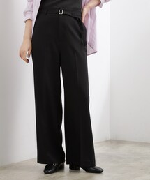 【洗える/お仕事にも】ウエストすっきりベルト付ワイドパンツ