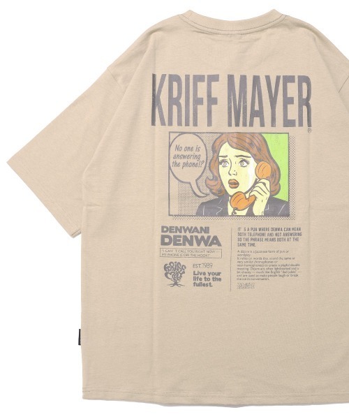 KRIFF MAYER(クリフメイヤー)の「【綿100%】ダジャレ半袖Tシャツ(デンワニデンワ)(Tシャツ/カットソー・メンズ・オフホワイト/コーラル/パープル/ベージュ/チャコール・X-LARGE/LARGE/MEDIUM)」の1枚目の写真