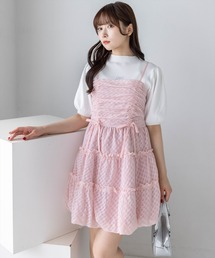 clear | チェック柄ドロストリボンミニワンピース［骨格ウェーブ/ギャザー/フレア/フェミニン/春夏］(ワンピース)