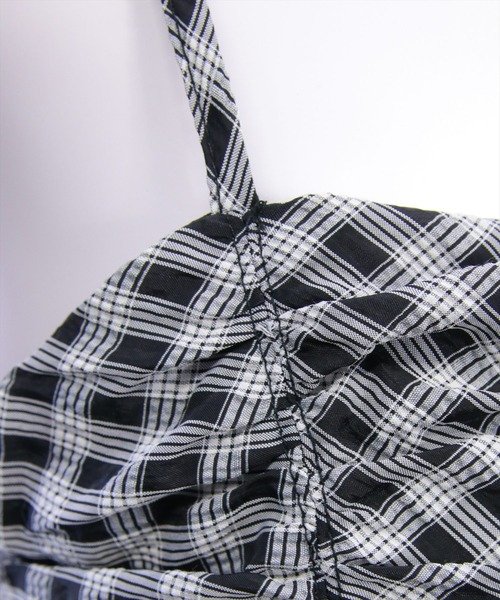 clear（クリア）の「チェック柄ドロストリボンミニワンピース[バレエコア ガーリー]≪新作≫（ワンピース・レディース・オフホワイト/ブラック系その他/ブラック/ベージュ・F）」の18枚目の写真