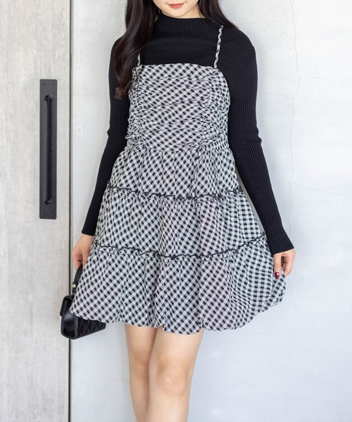 clear（クリア）の「チェック柄ドロストリボンミニワンピース[バレエコア ガーリー]≪新作≫（ワンピース・レディース・オフホワイト/ブラック系その他/ブラック/ベージュ・F）」の16枚目の写真