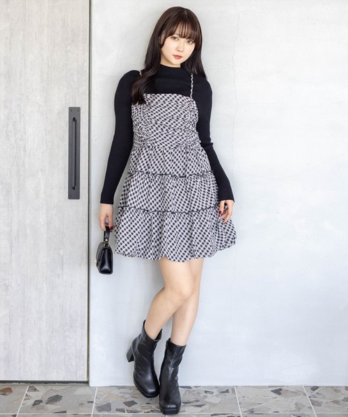 clear（クリア）の「チェック柄ドロストリボンミニワンピース[バレエコア ガーリー]≪新作≫（ワンピース・レディース・オフホワイト/ブラック系その他/ブラック/ベージュ・F）」の17枚目の写真