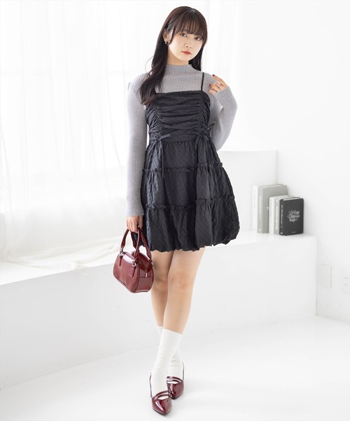 clear（クリア）の「チェック柄ドロストリボンミニワンピース[バレエコア ガーリー]≪新作≫（ワンピース・レディース・オフホワイト/ブラック系その他/ブラック/ベージュ・F）」の8枚目の写真