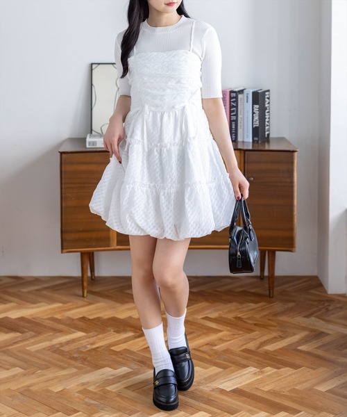 clear（クリア）の「チェック柄ドロストリボンミニワンピース[バレエコア ガーリー]≪新作≫（ワンピース・レディース・オフホワイト/ブラック系その他/ブラック/ベージュ・F）」の9枚目の写真